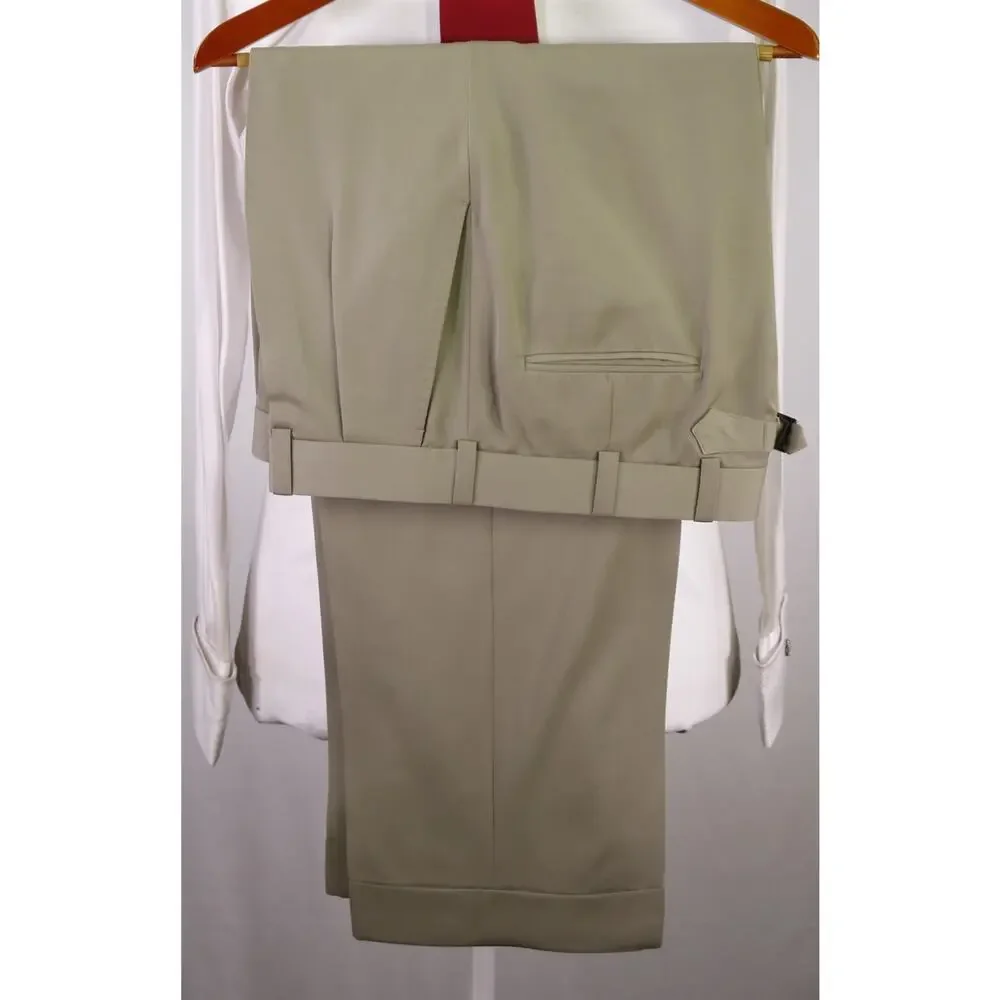 Edgar Pomeroy Bespoke Light Olive Wool Handmade Suit 38S